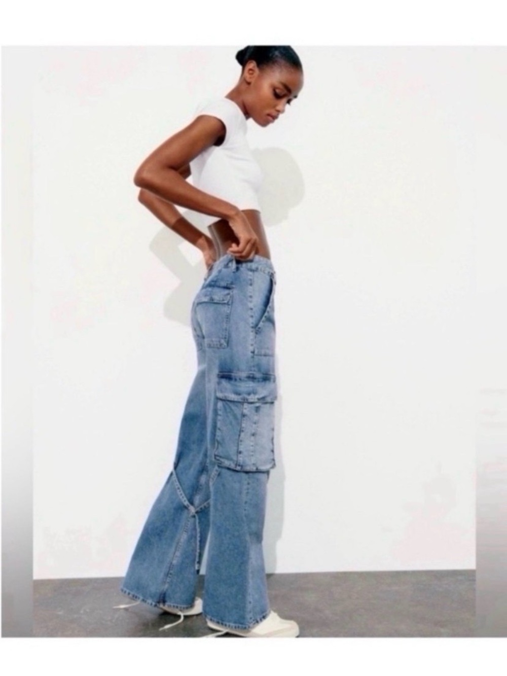ZARA Wide Leg Cargo Jeans Size 2 - Picture 3 of 8